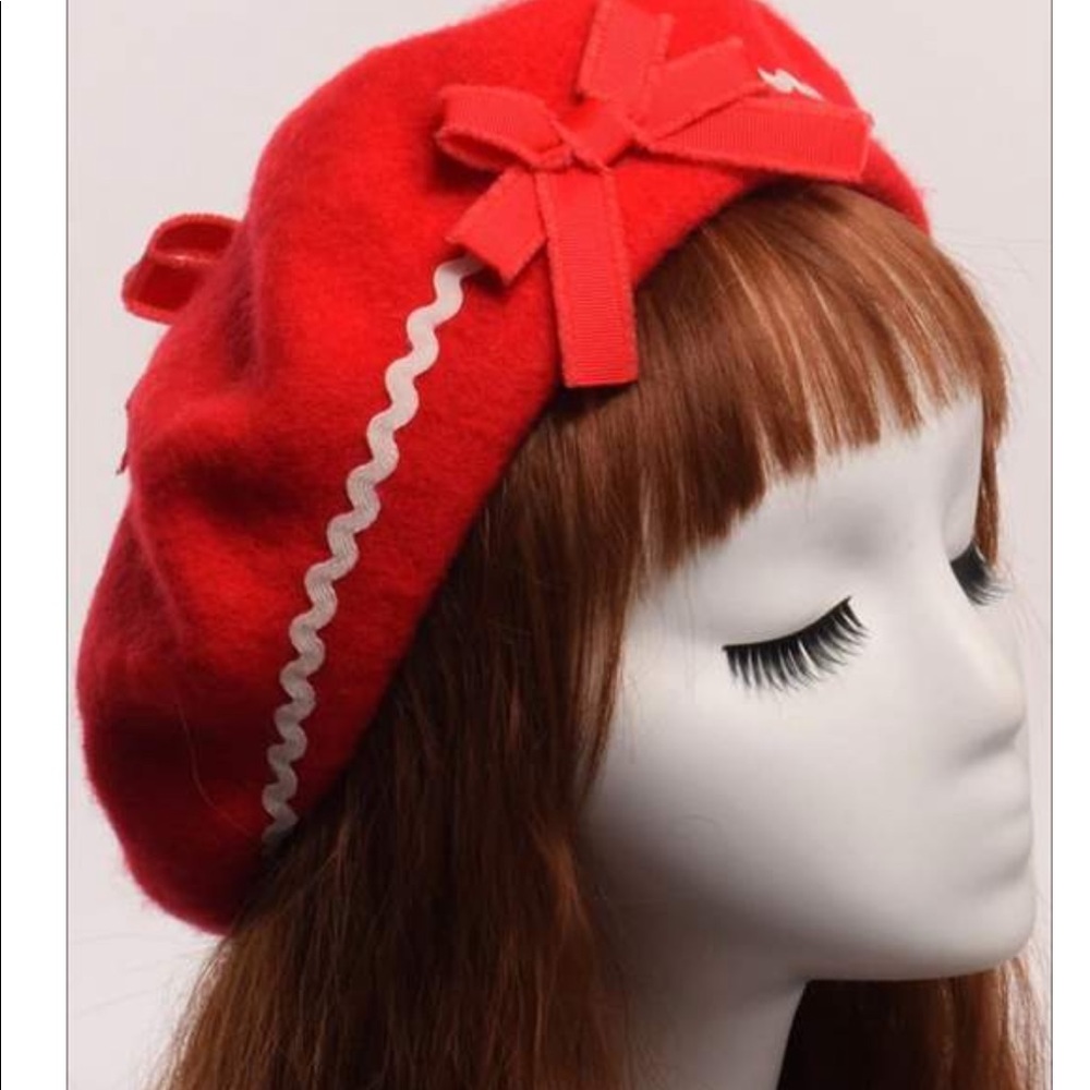 Girls Parisian Style Bow Tie Wool Beret